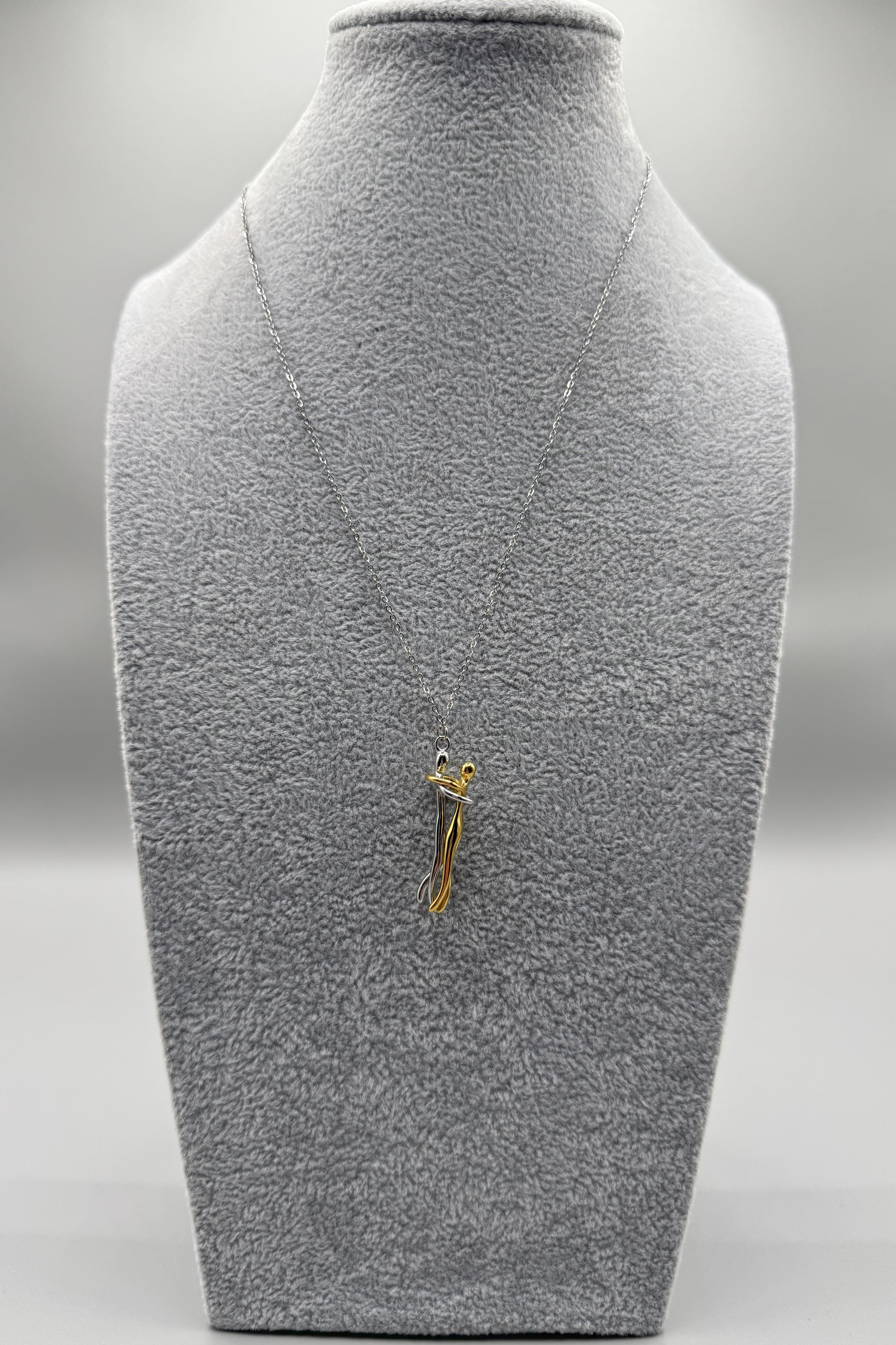 Collana Uomo Acciaio Con Ciondolo Amanti Bicolore