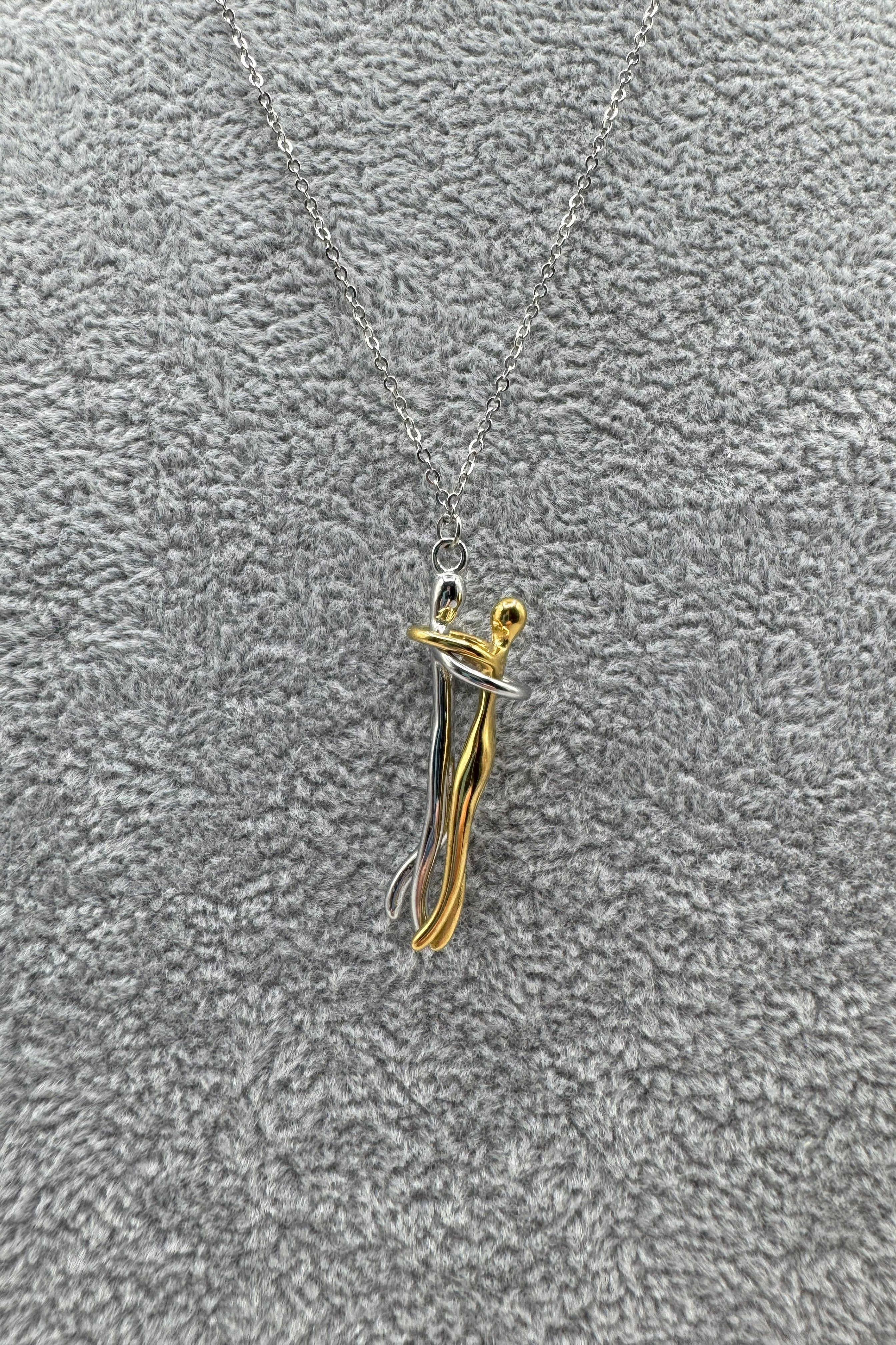 Collana Uomo Acciaio Con Ciondolo Amanti Bicolore