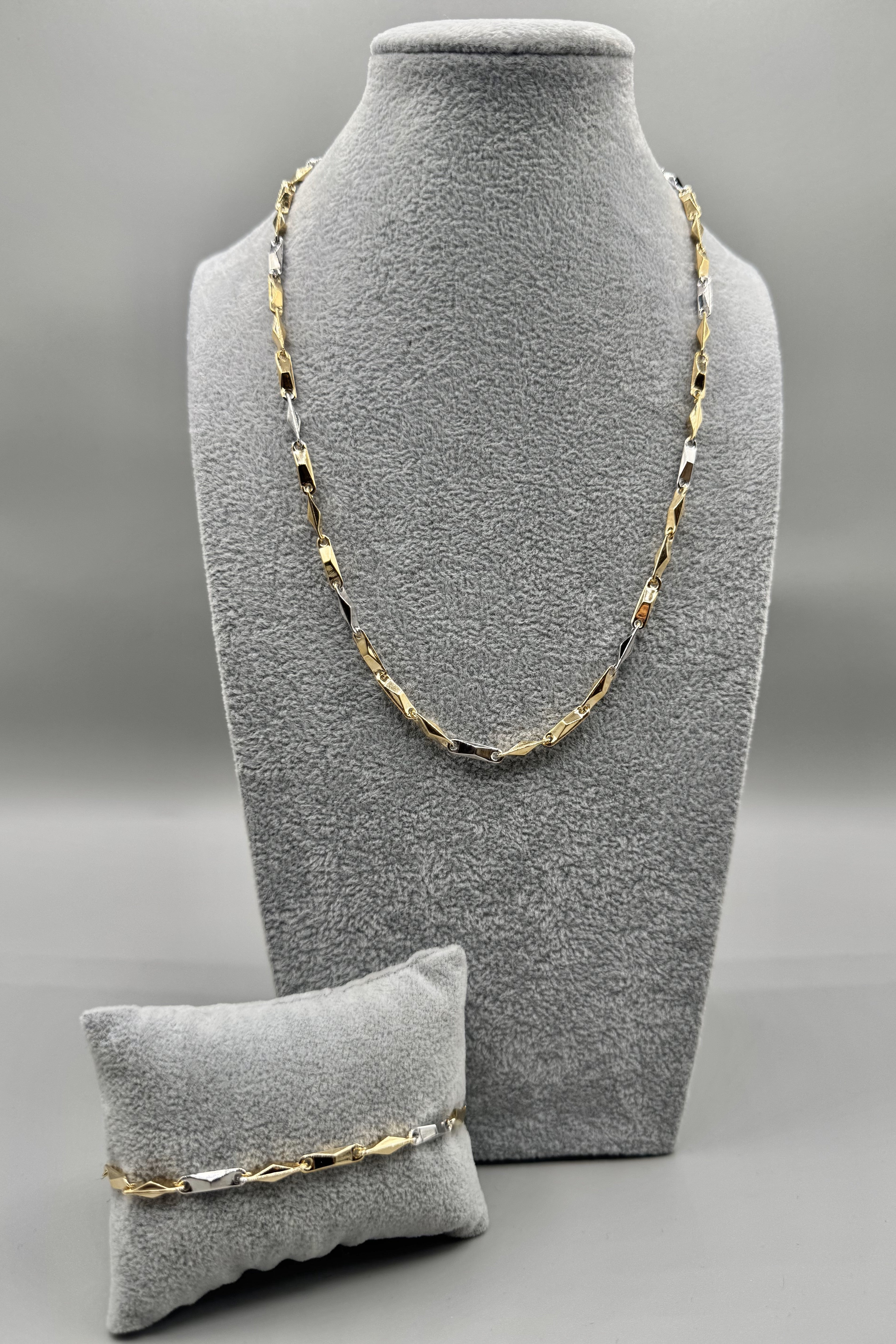 Completo Collana + Bracciale Bicolore Fantasia Rombi Argento925