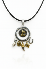Collana In Argento 925 Con Doppia Faccia Vesuvio e San Gennaro e Charms Portafortuna C45