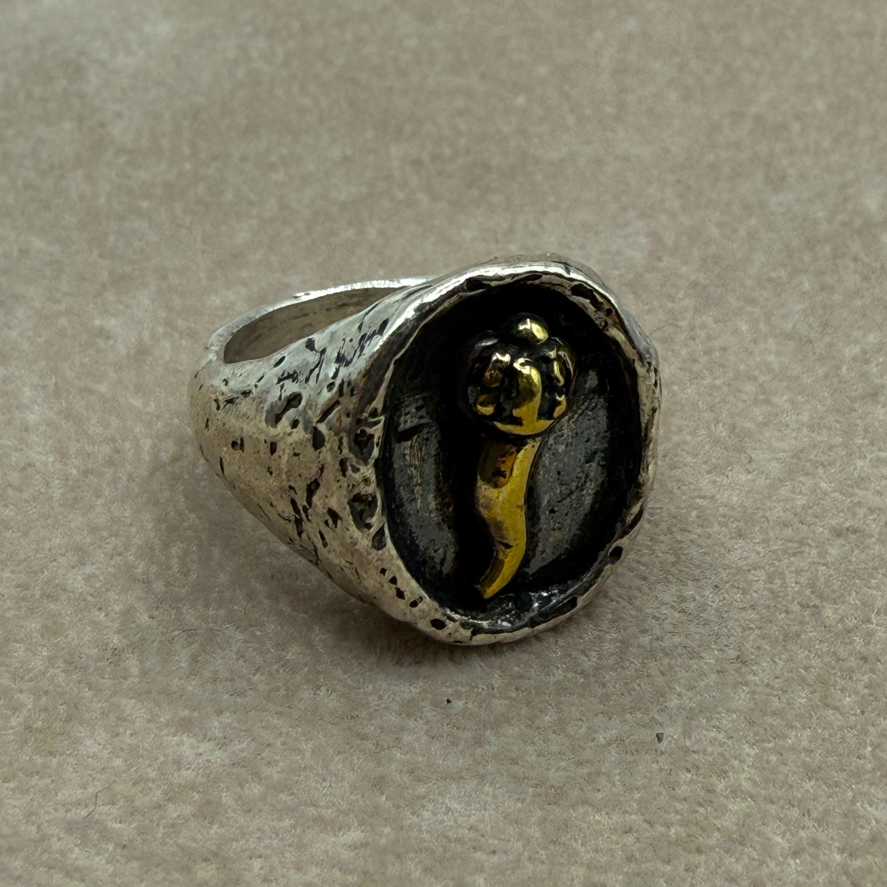 Anello In Argento 925 Battuto a Mano Con Cornetto Scaramantico A225