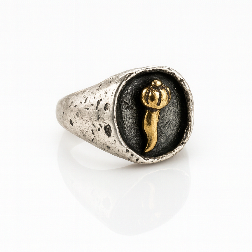 Anello In Argento 925 Battuto a Mano Con Cornetto Scaramantico A225