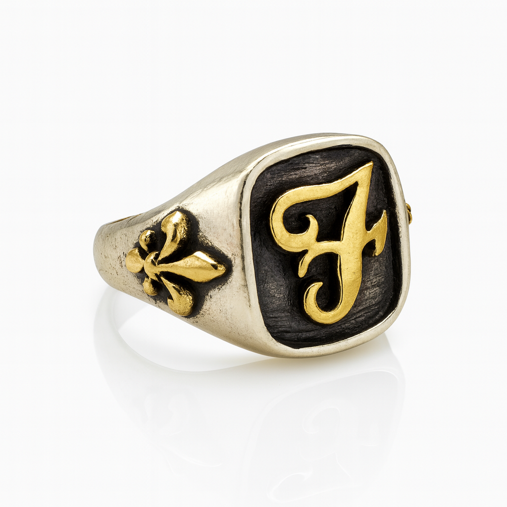 Anello In Argento 925 Battuto a Mano Con Lettera F Corsiva A225