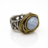 Anello In Argento 925 Con Agata Blu Centrale A124