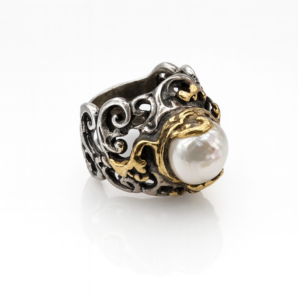 Anello In Argento 925 Con Perla Centrale A212