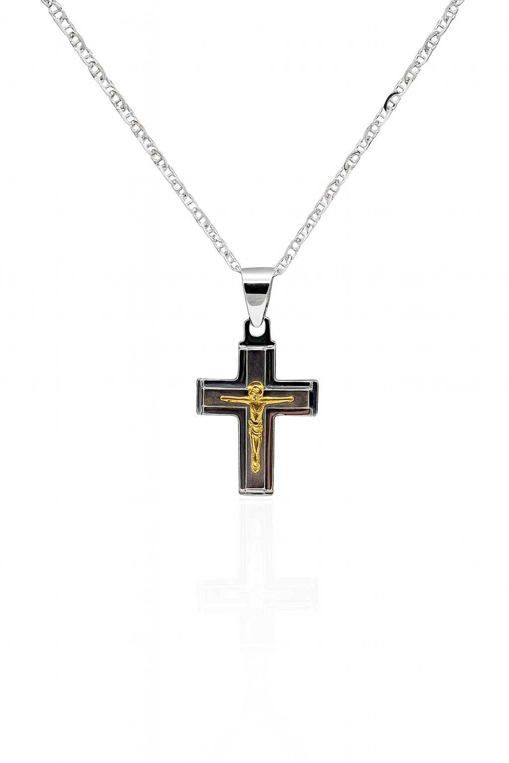 Collana Argento925 e Placcato Oro Con Ciondolo Crocifisso Art.PDUORO1007