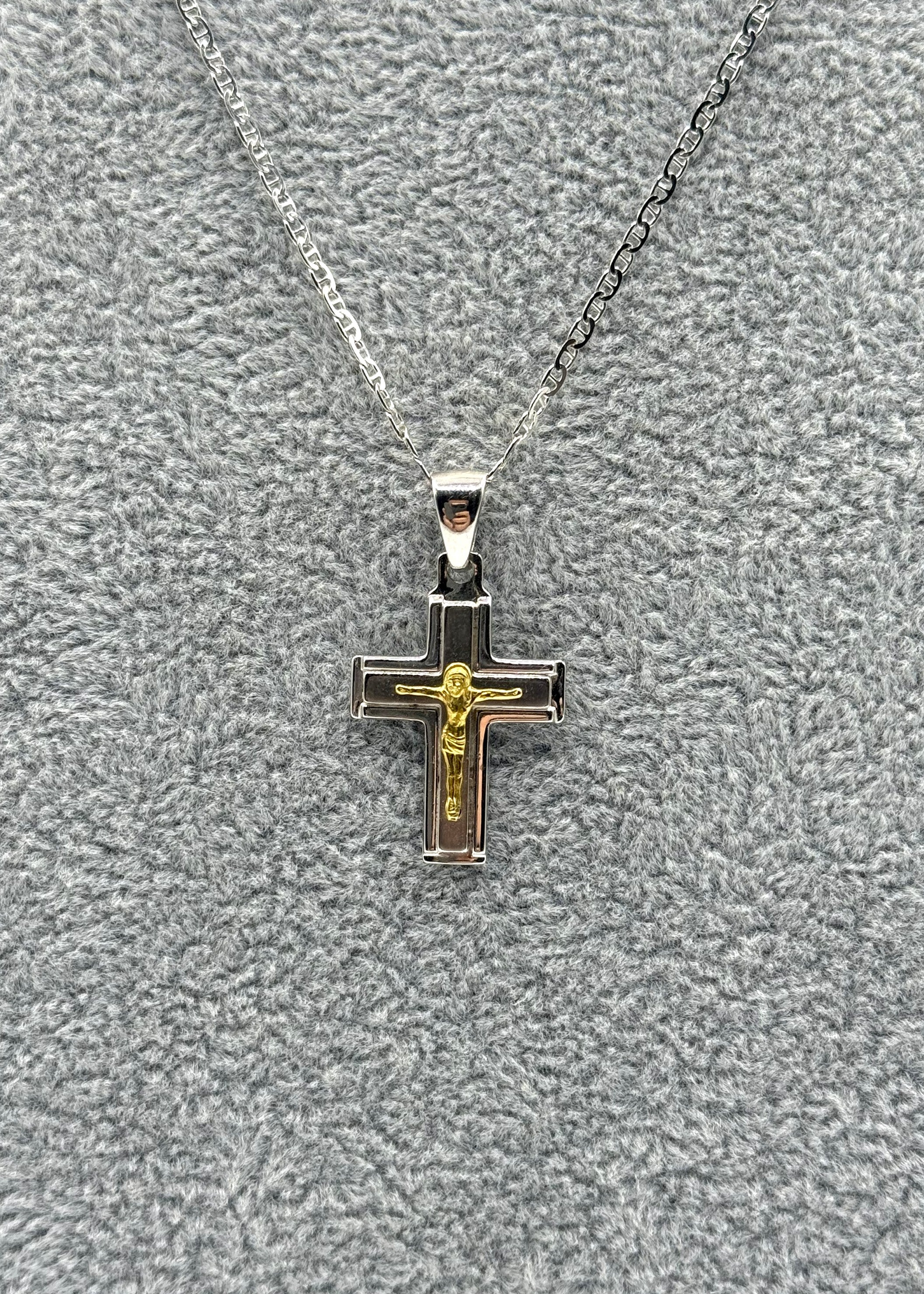 Collana Argento925 e Placcato Oro Con Ciondolo Crocifisso Art.PDUORO1007