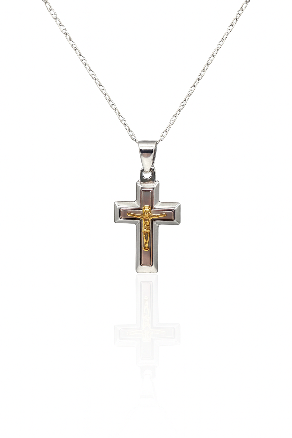 Collana Argento925 e Placcato Oro Con Ciondolo Crocifisso Art.PDUORO1011