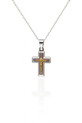Collana Argento925 e Placcato Oro Con Ciondolo Crocifisso Art.PDUORO1011