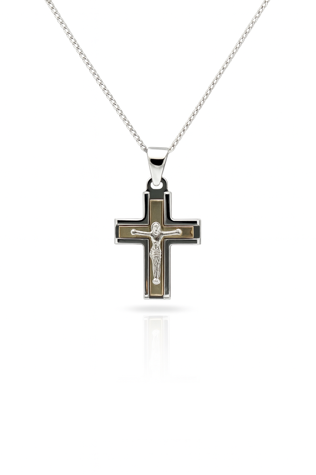 Collana Argento925 e Placcato Oro Con Ciondolo Crocifisso Art.PDUORO1008