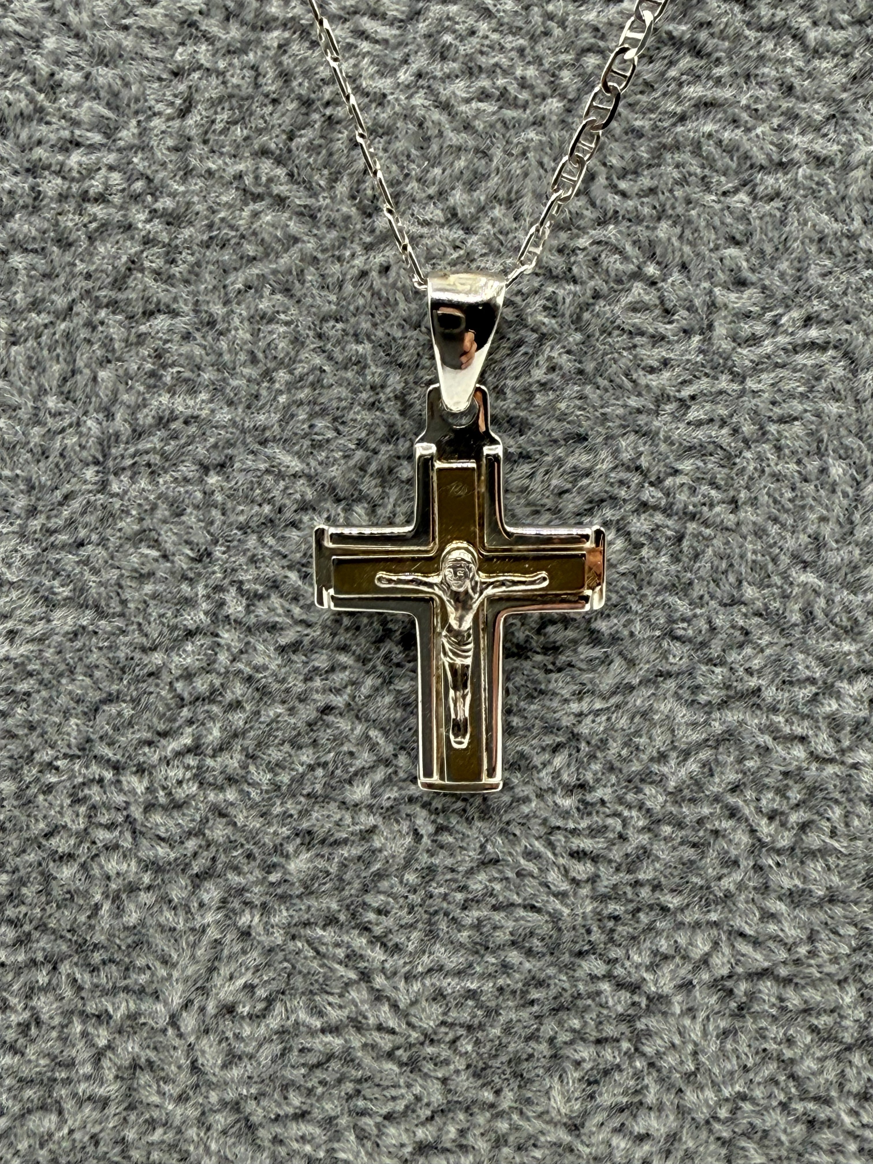 Collana Argento925 e Placcato Oro Con Ciondolo Crocifisso Art.PDUORO1008