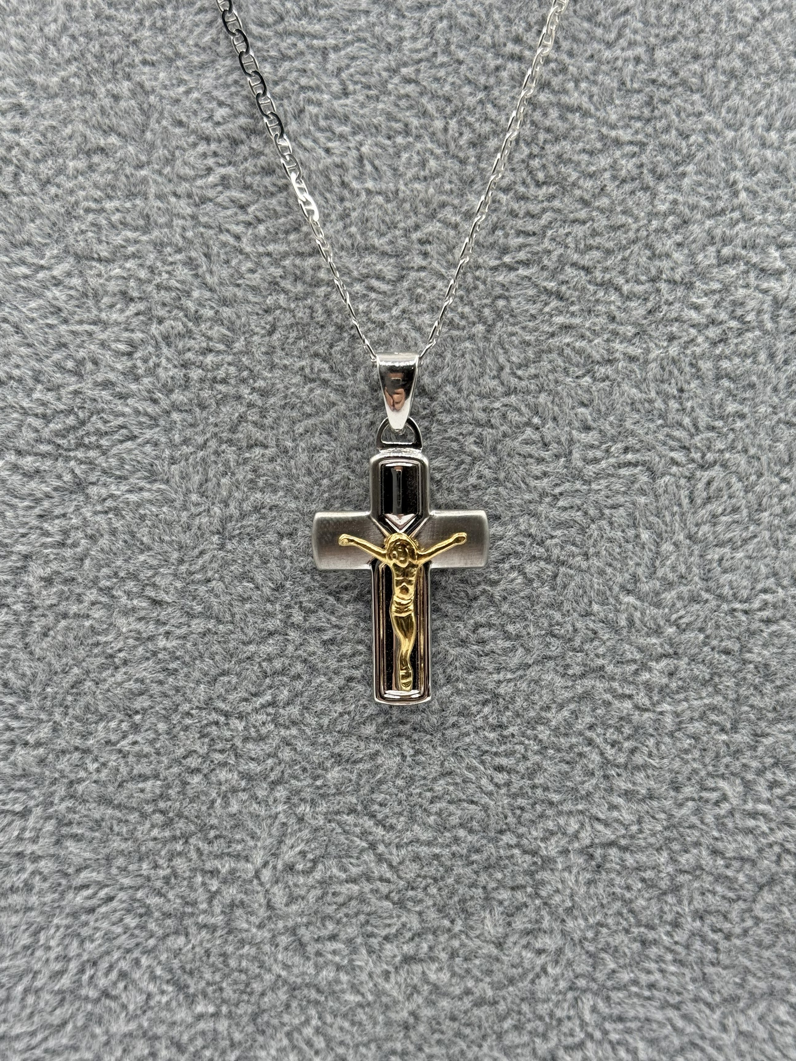 Collana Argento925 e Placcato Oro Con Ciondolo Crocifisso Art.PDUORO1009