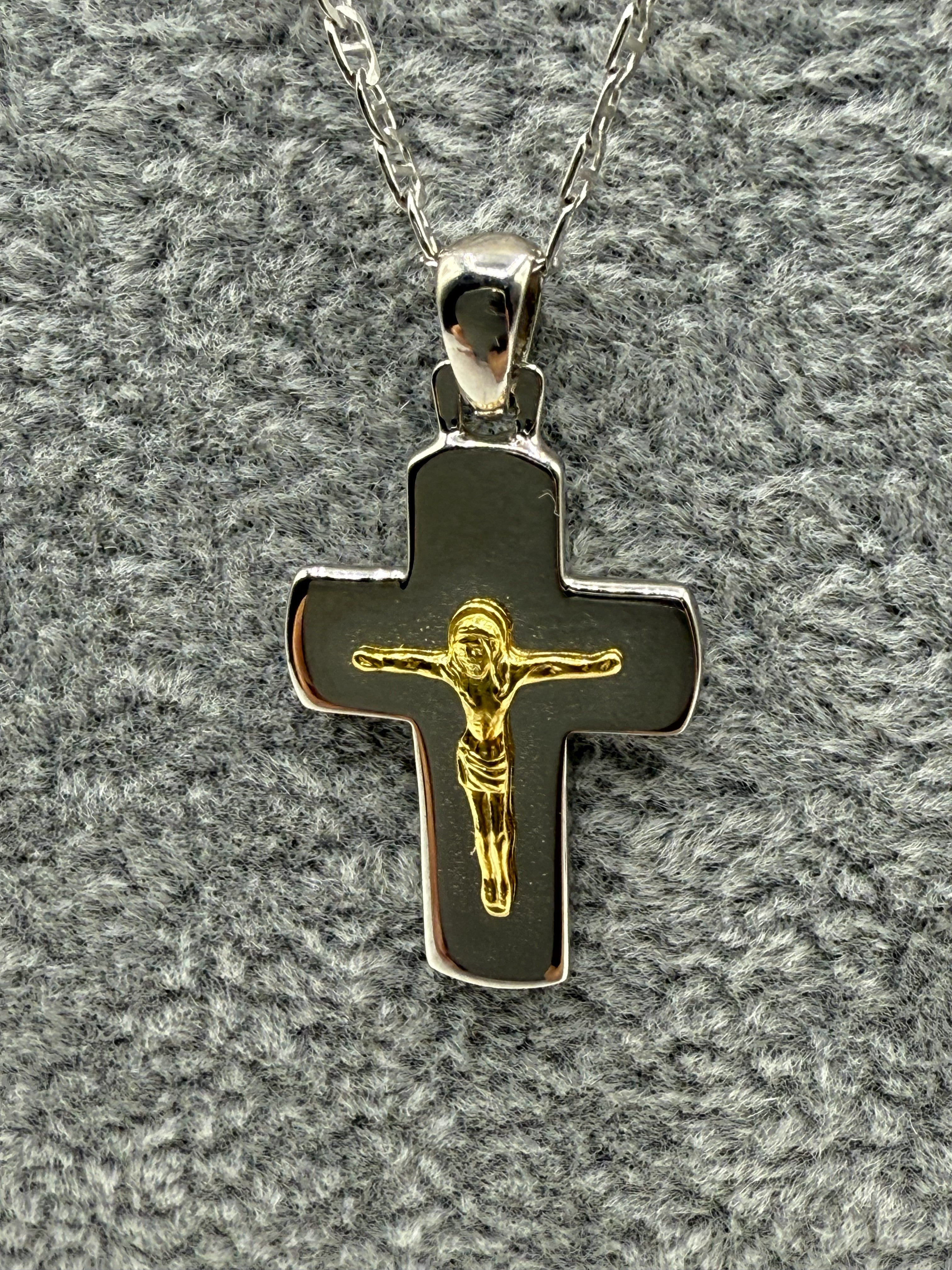 Collana Argento925 e Placcato Oro Con Ciondolo Crocifisso Art.PDUORO1006