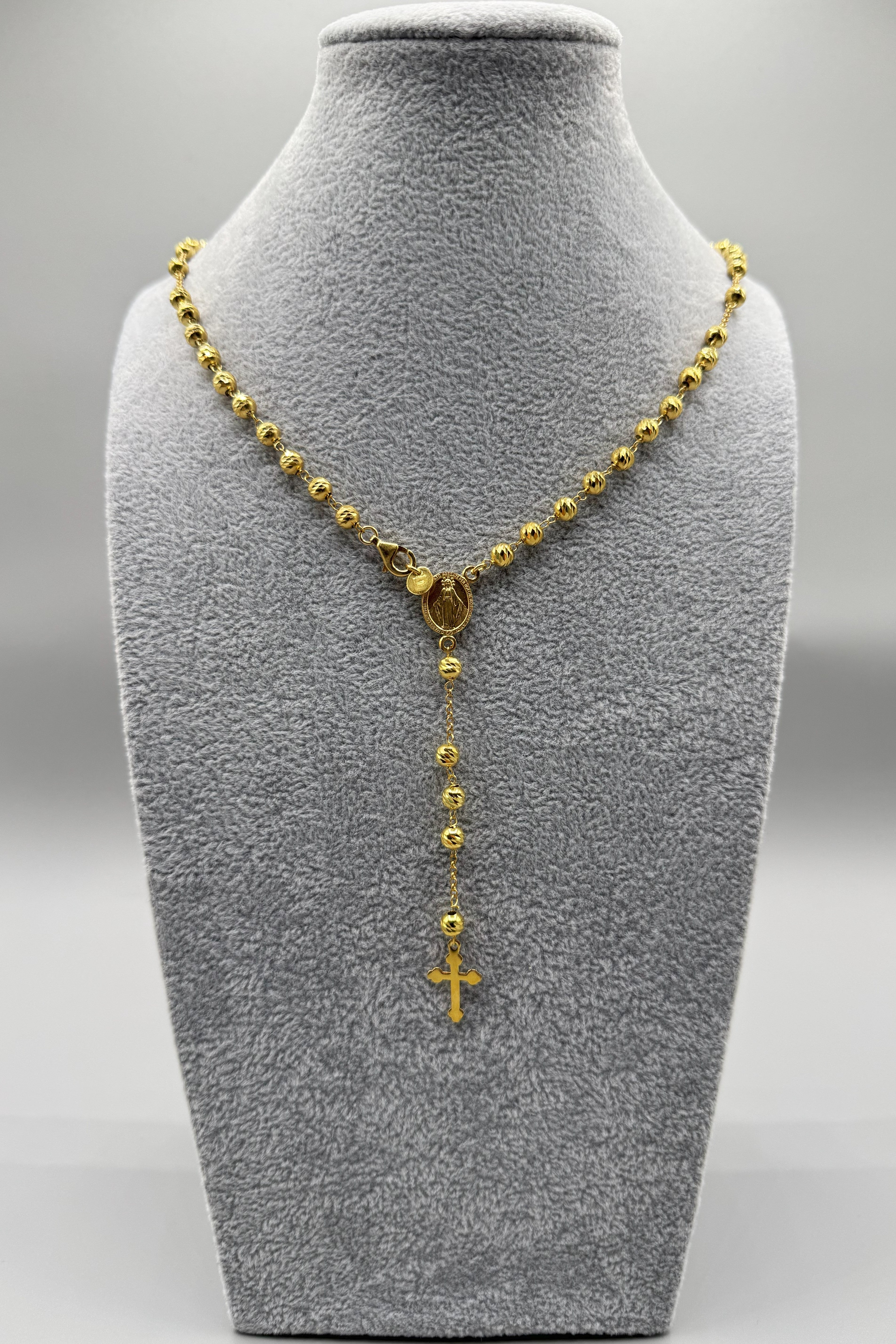 Collana Argento 925 Dorato Rosario Con Crocifisso e Madonnina
