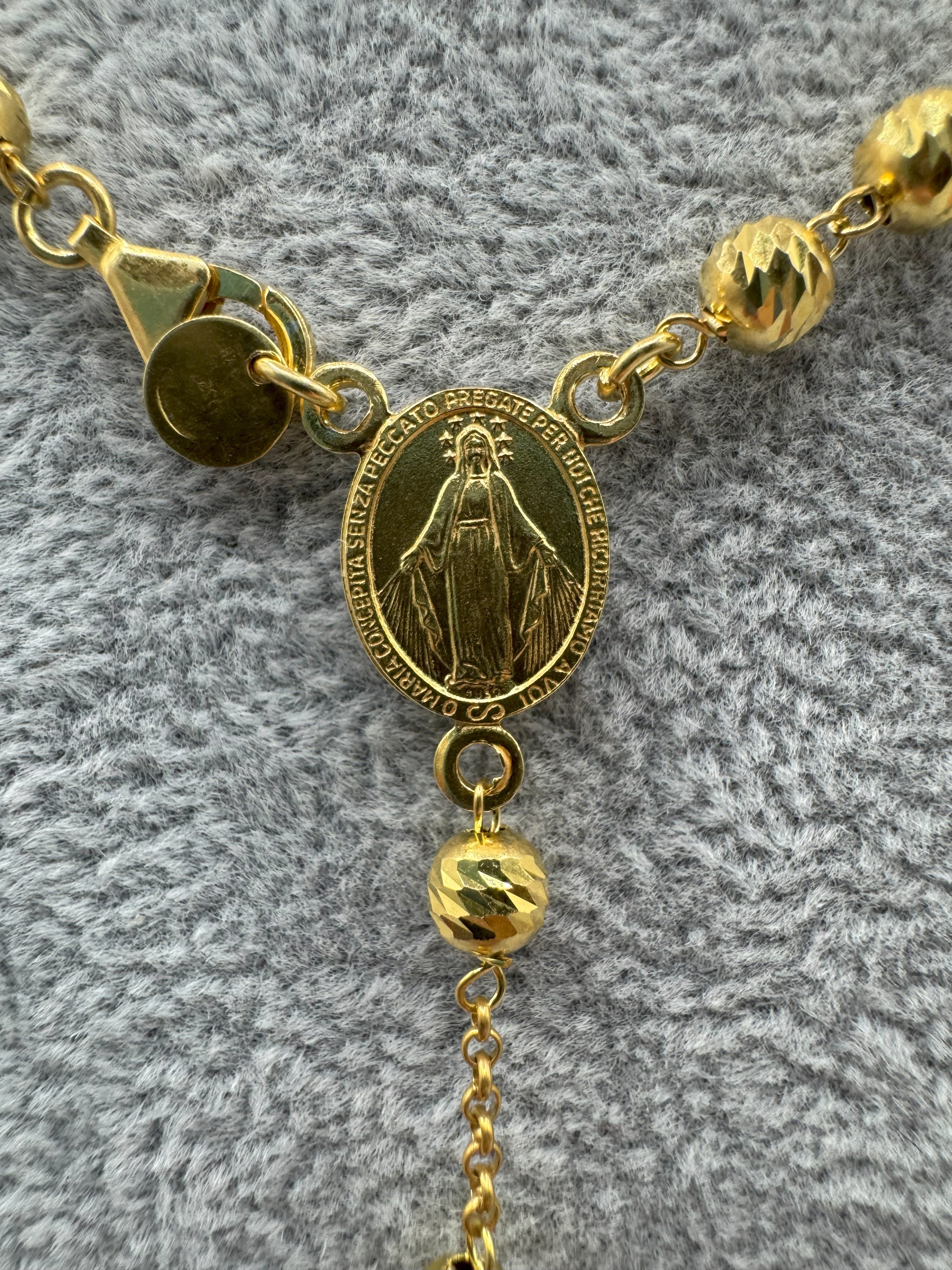 Collana Argento 925 Dorato Rosario Con Crocifisso e Madonnina
