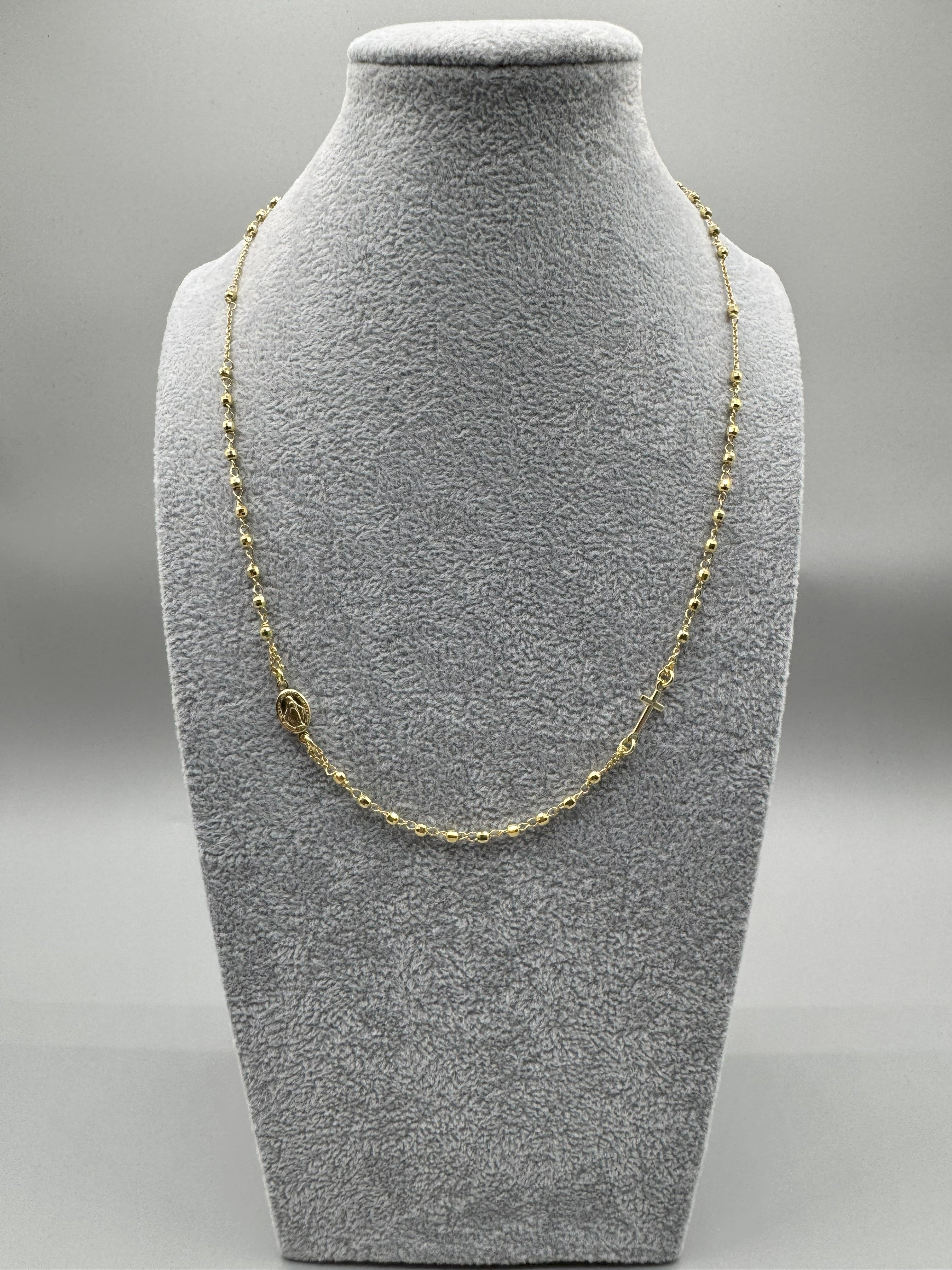 Collana Argento 925 Dorato Rosario Con Crocifisso e Madonnina