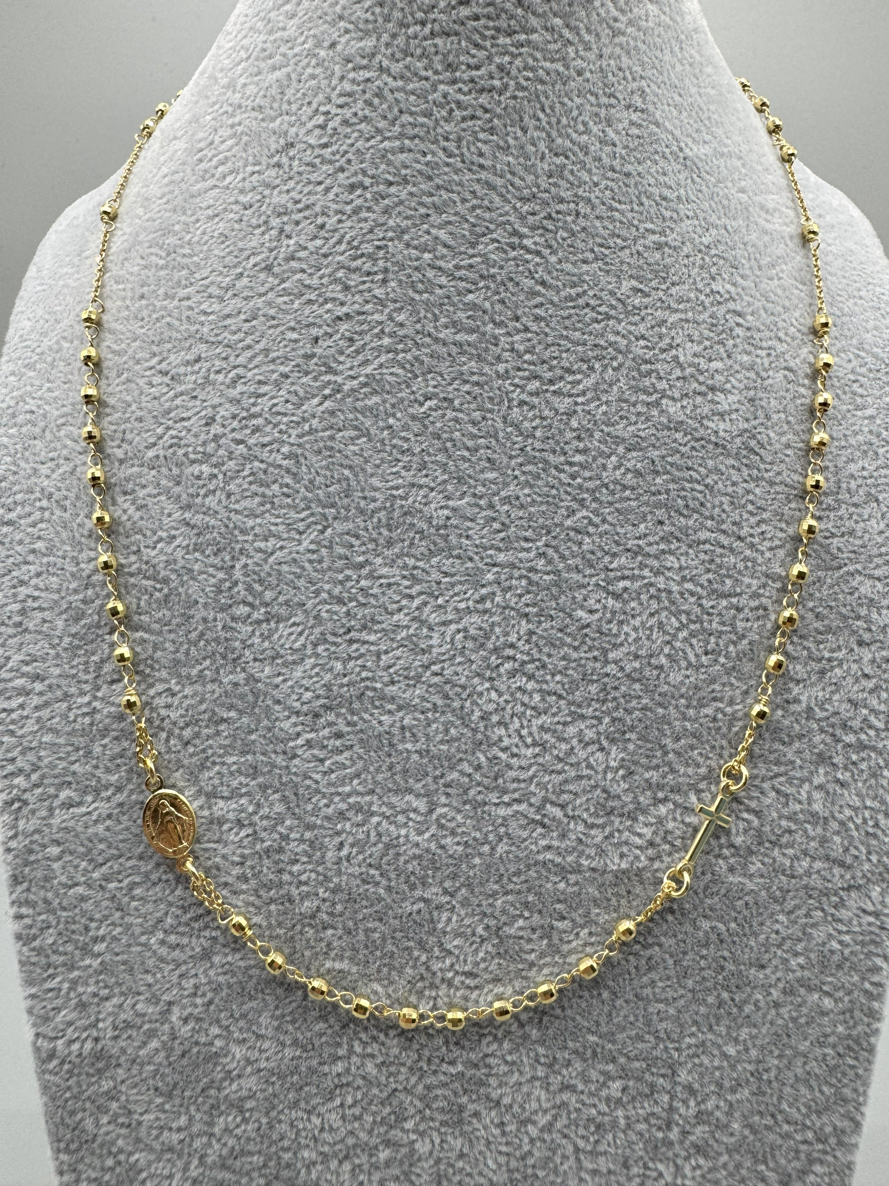 Collana Argento 925 Dorato Rosario Con Crocifisso e Madonnina