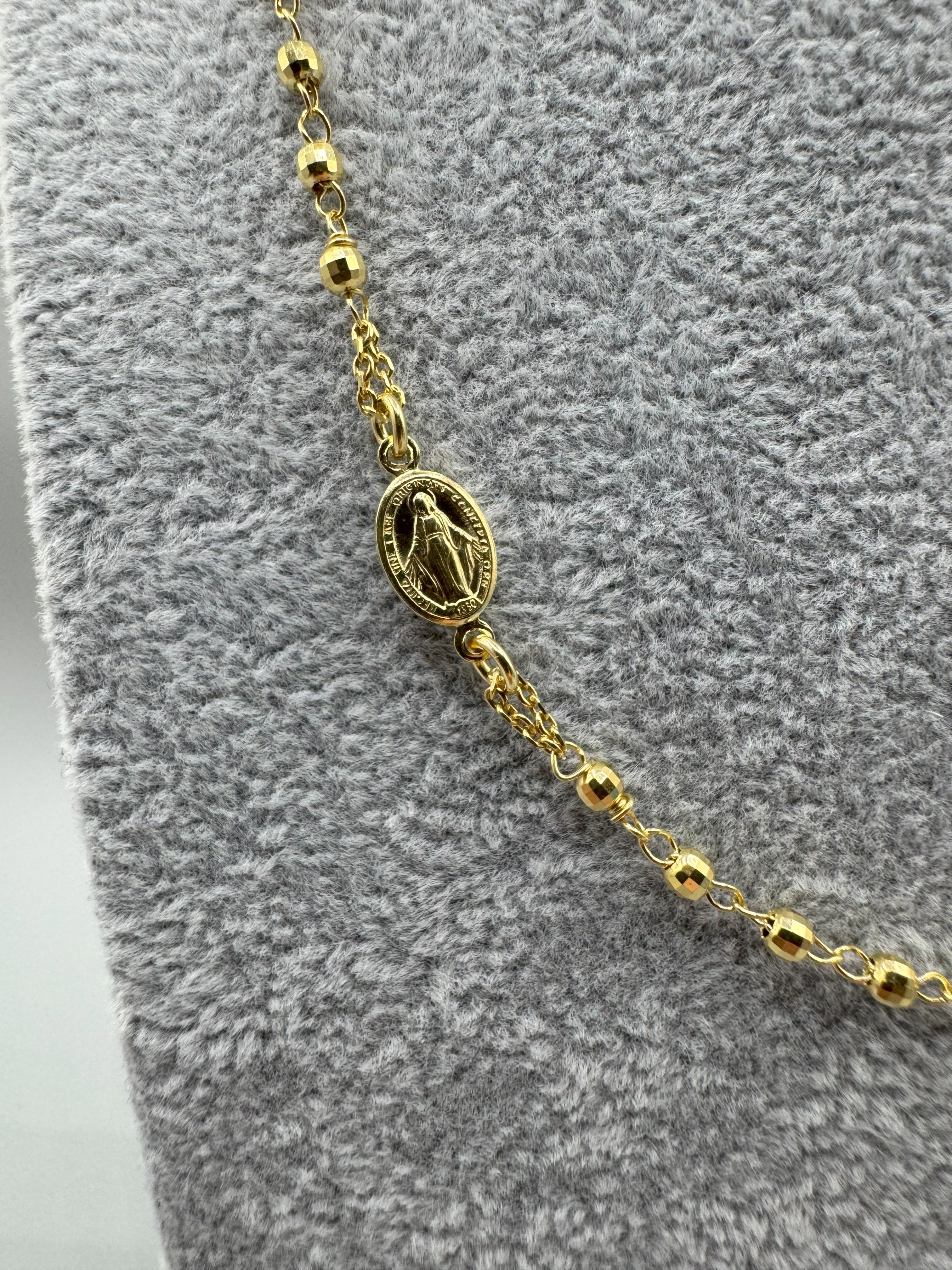Collana Argento 925 Dorato Rosario Con Crocifisso e Madonnina