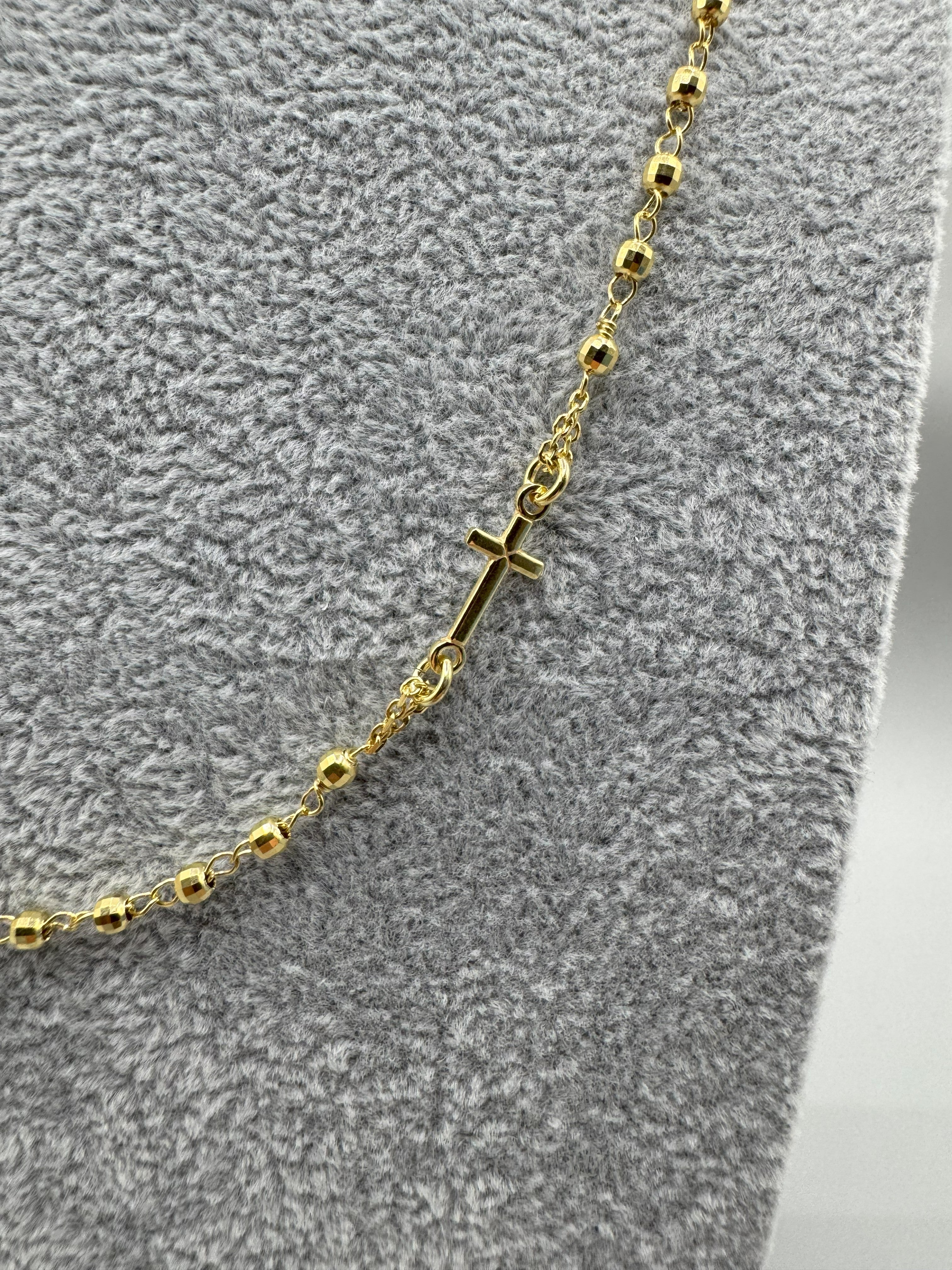 Collana Argento 925 Dorato Rosario Con Crocifisso e Madonnina