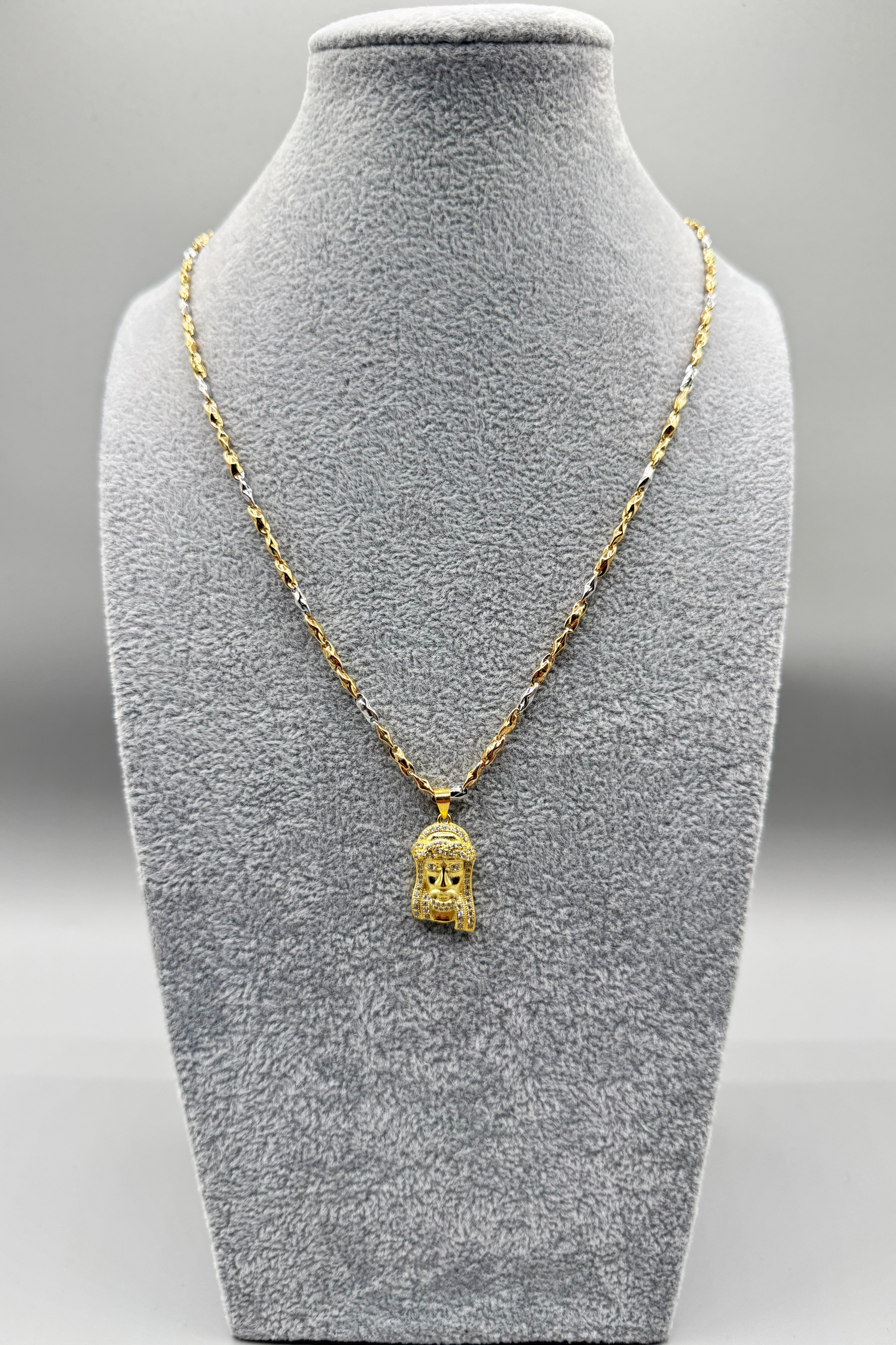 Collana Uomo Bicolore Argento 925 Con Ciondolo Gesù Zirconato