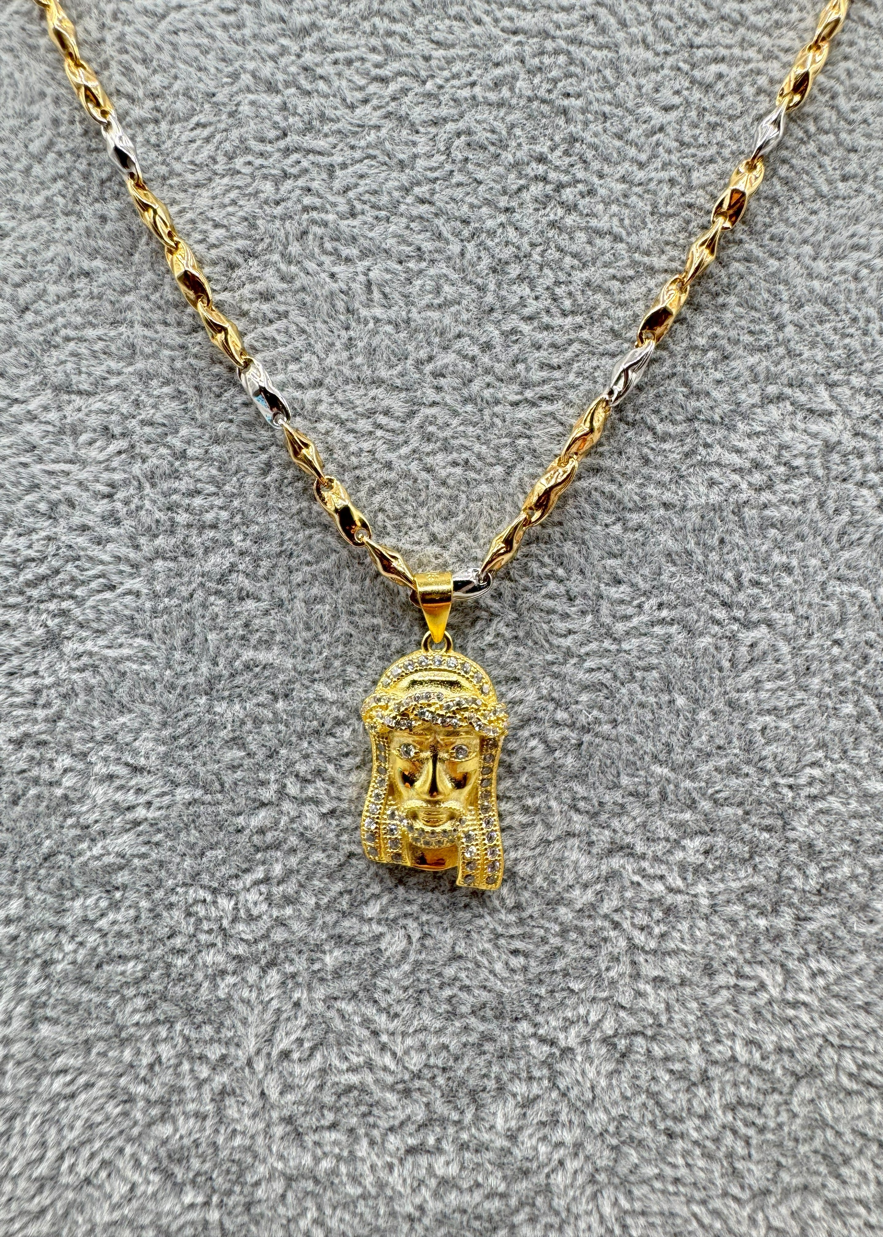 Collana Uomo Bicolore Argento 925 Con Ciondolo Gesù Zirconato