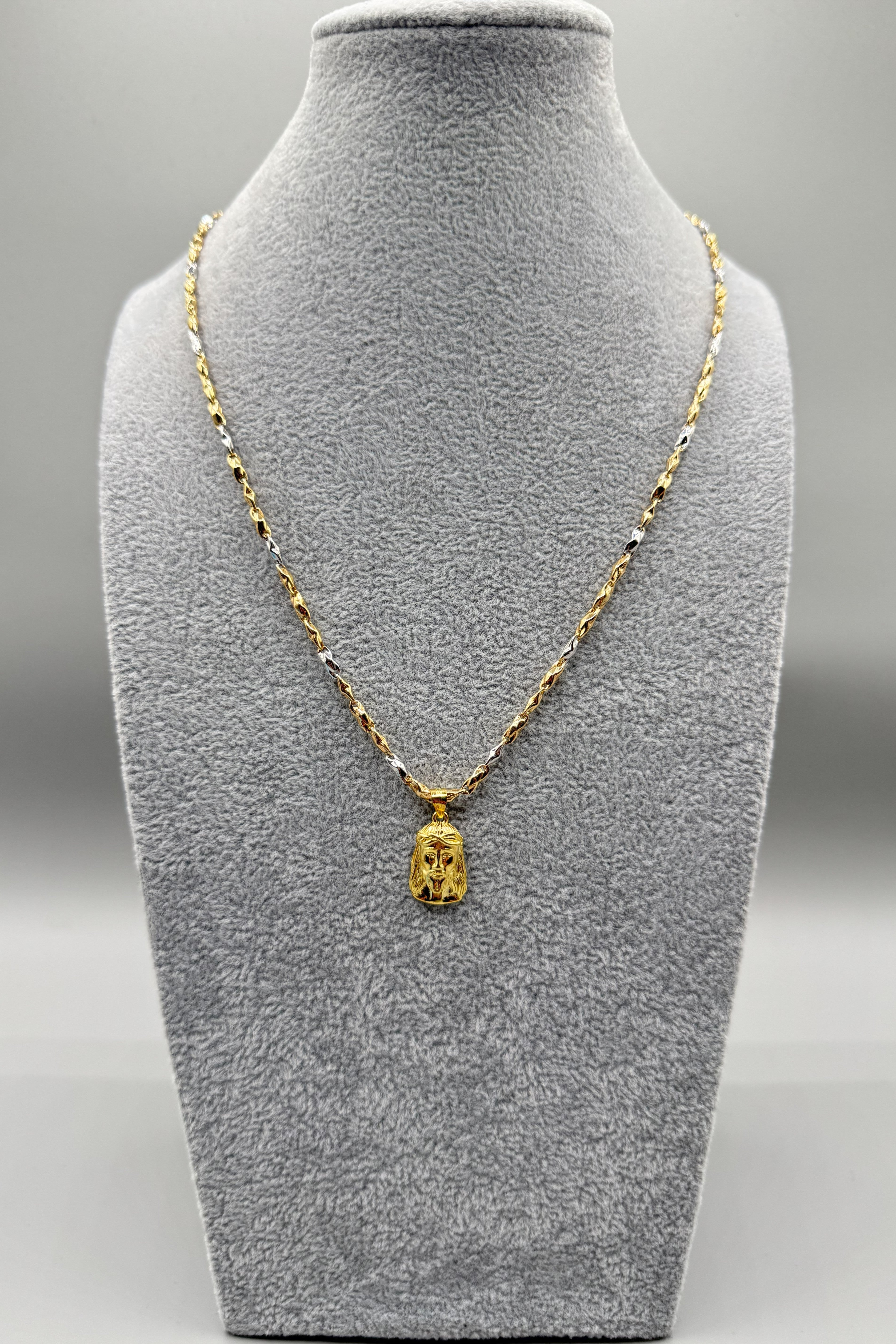 Collana Uomo Bicolore Argento 925 Con Ciondolo Gesù