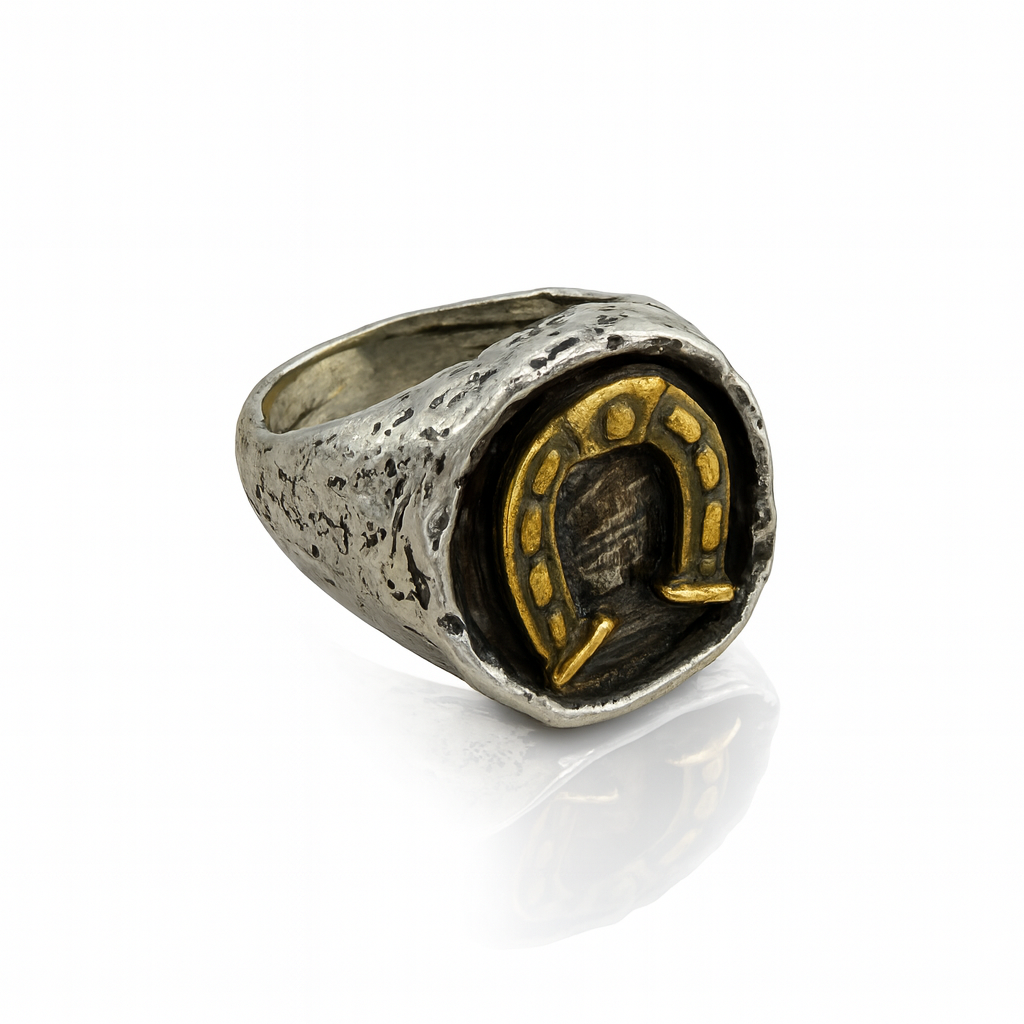 Anello In Argento 925 Battuto a Mano Con Ferro Di Cavallo A225