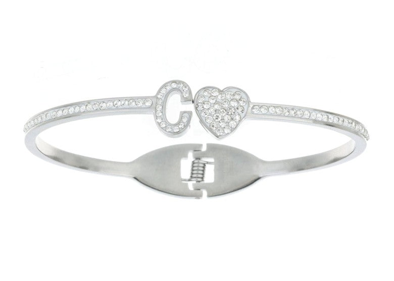 Bracciale Con Lettera Dalla "A" Alla "Z" e Cuore 10mm In Acciaio Art.BRLET100