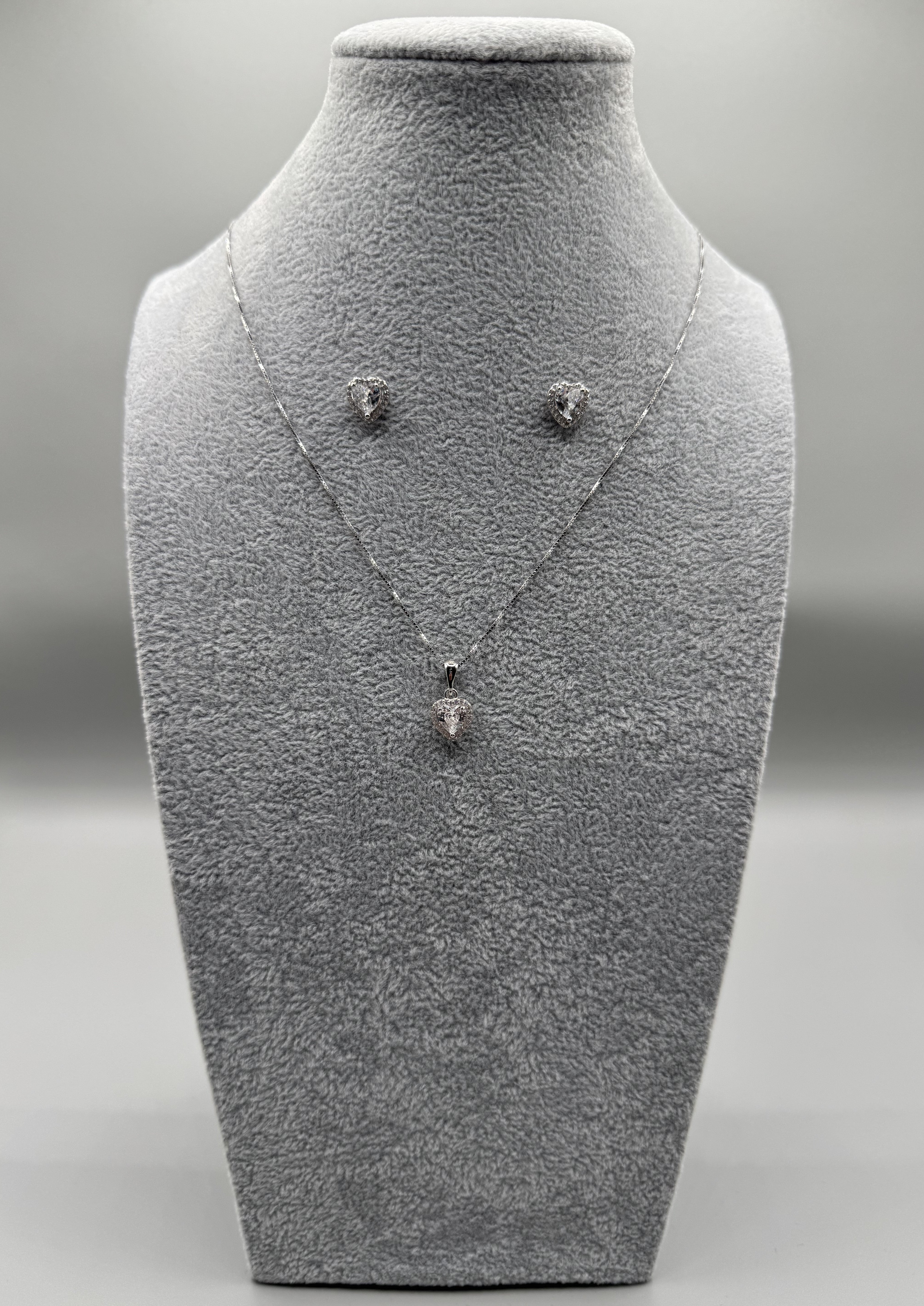 Completo Argento925 Collana + Orecchini Fantasia a Cuore Con Zircone