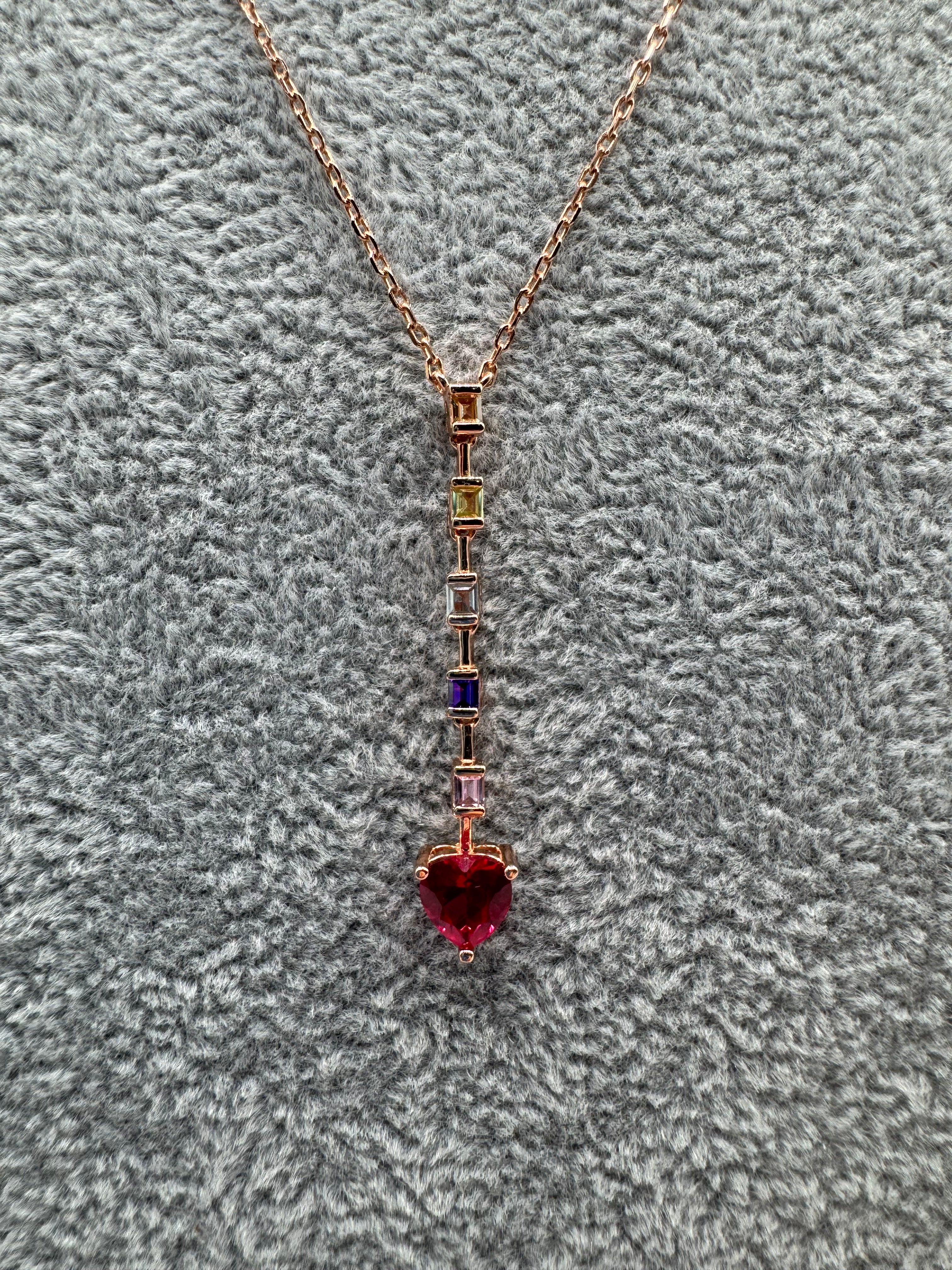 Collana Argento925 Ramato Con Cuore Pendente e Zirconi