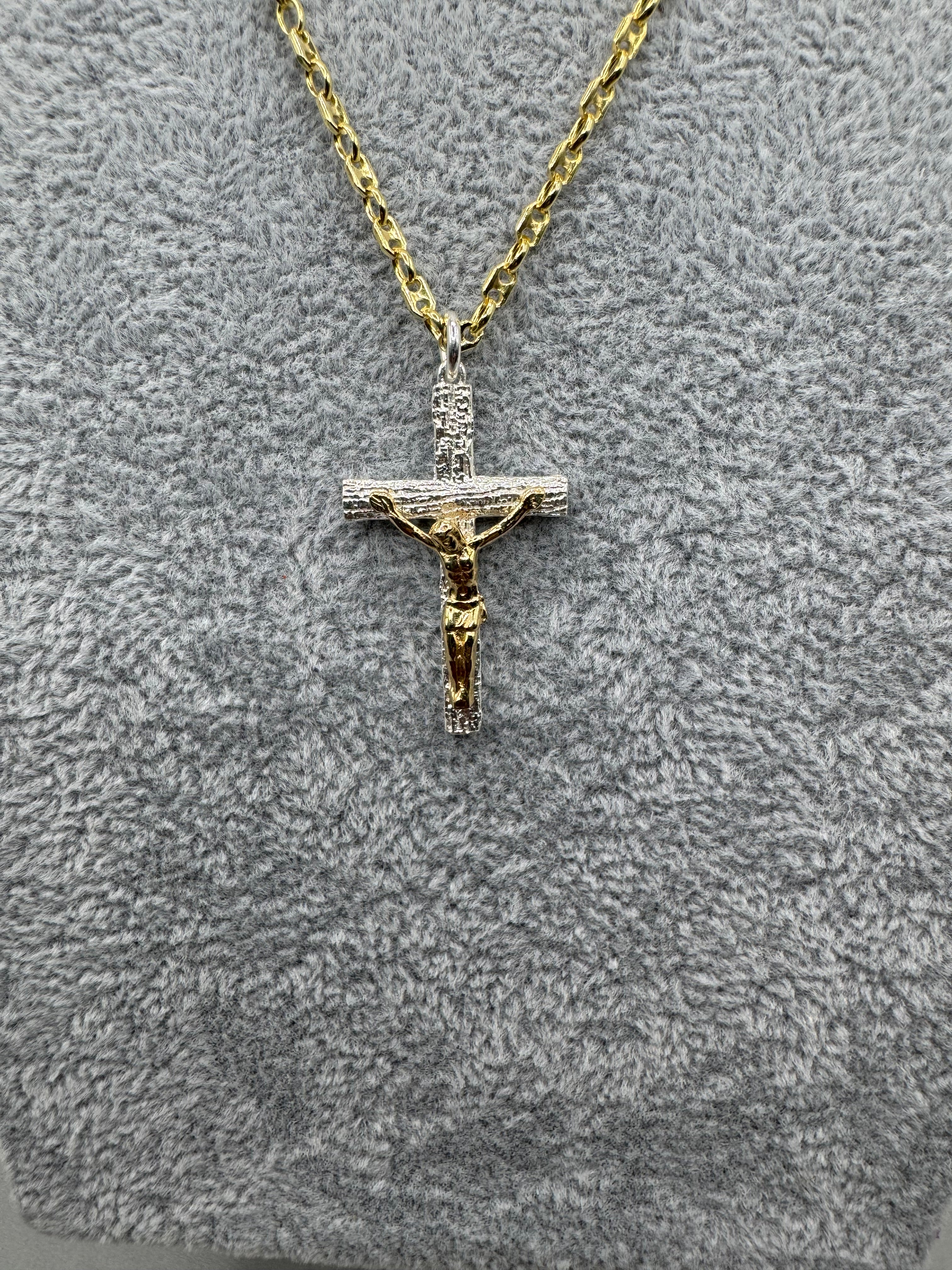 Collana Argento 925 Dorato Con Crocifisso