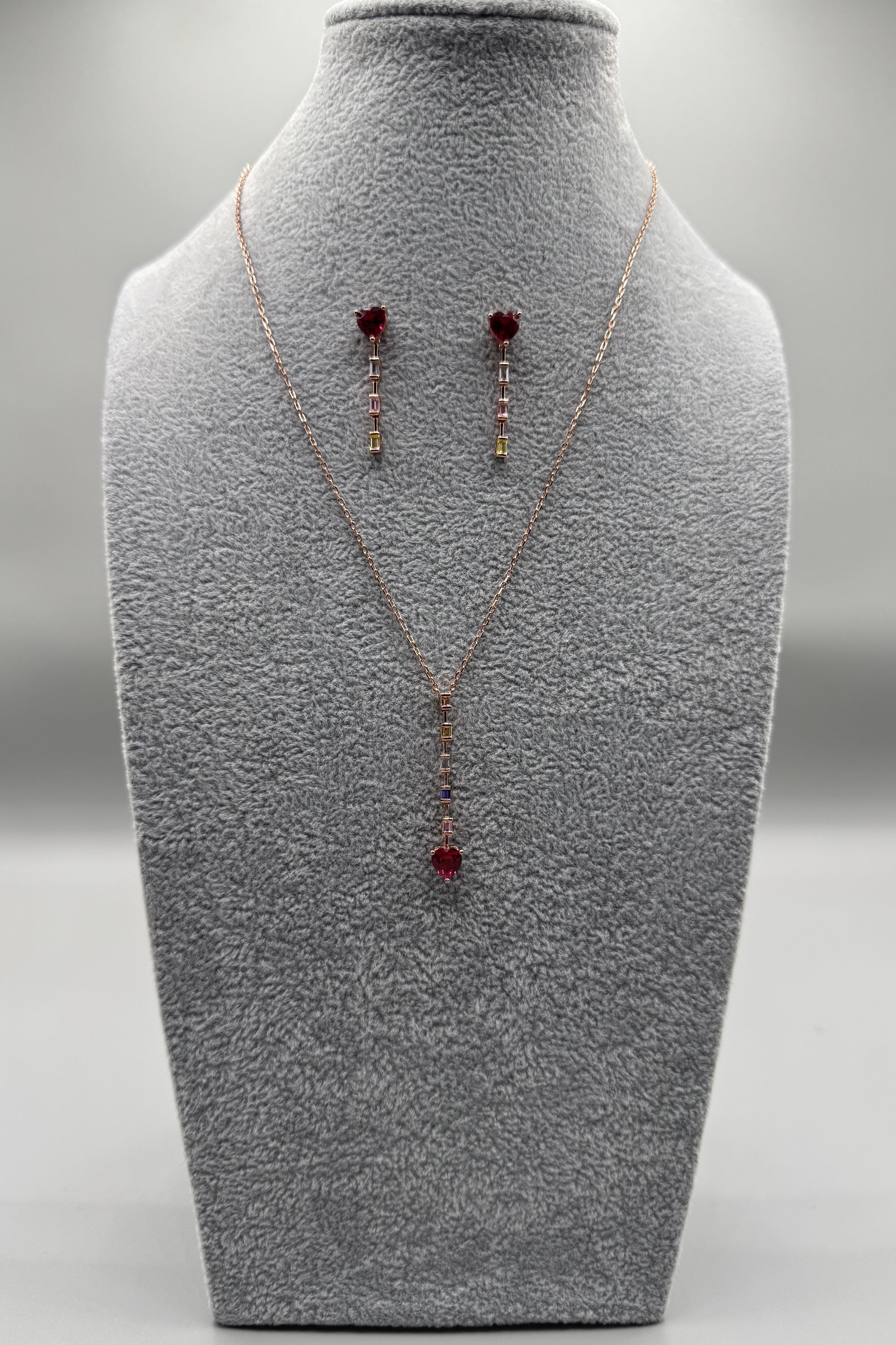 Completo Collana + Orecchini Cuore Pendente Argento925 Ramato