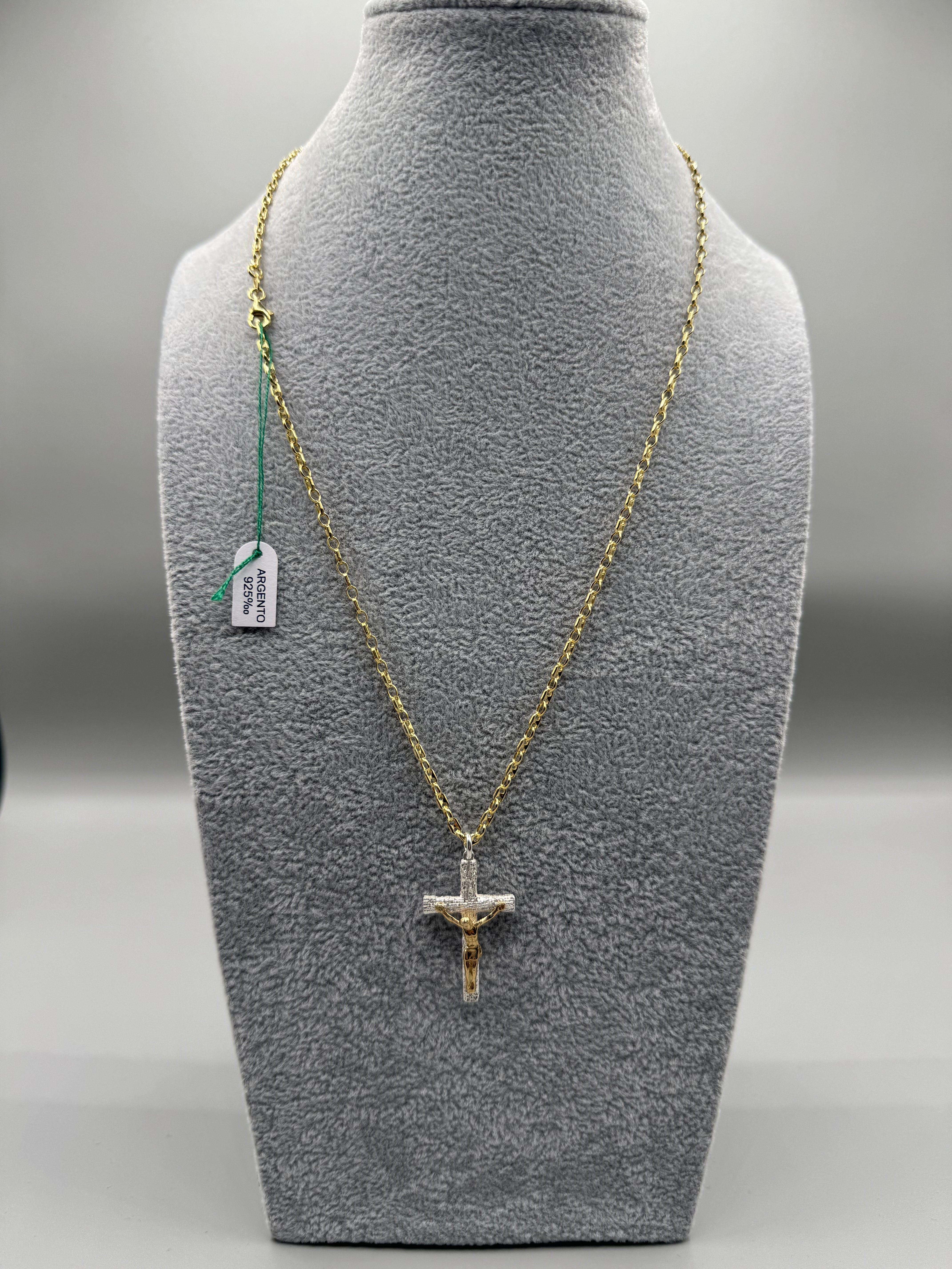 Collana Argento 925 Dorato Con Crocifisso