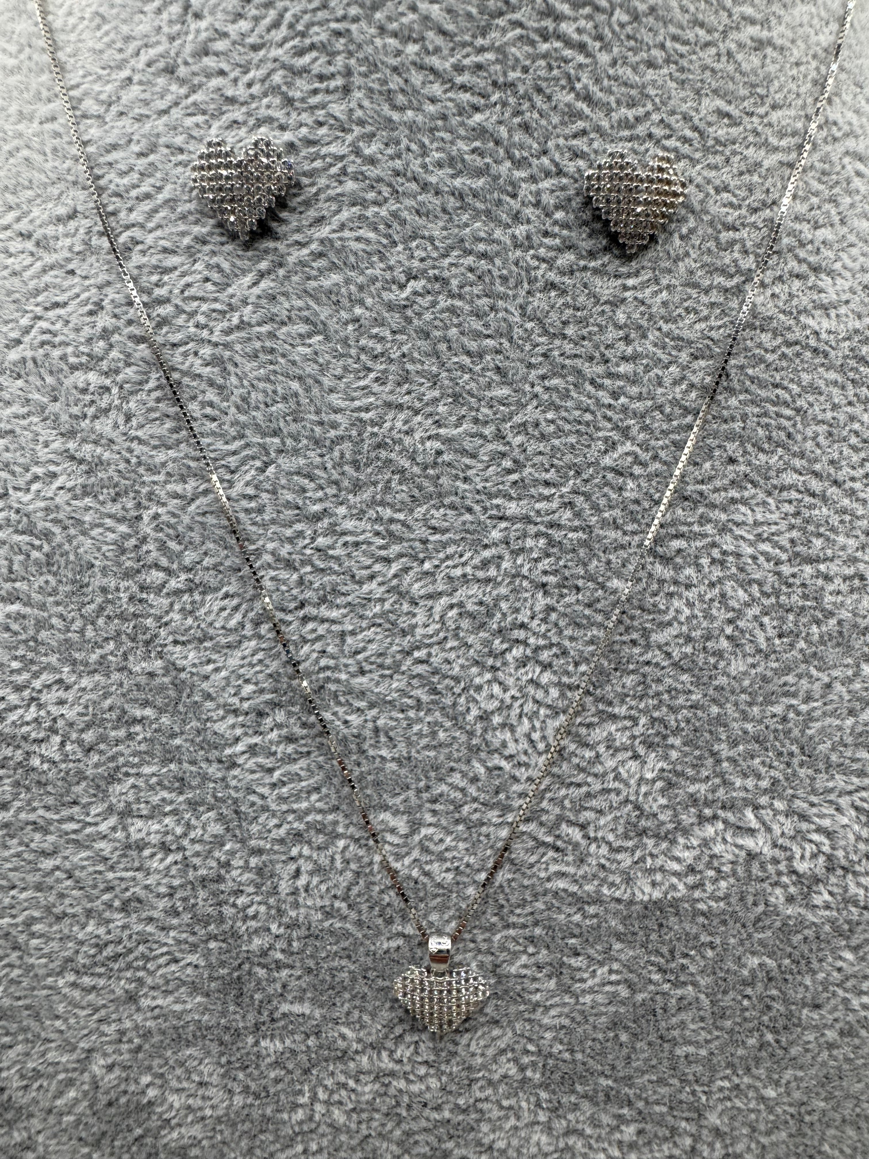 Completo Collana + Orecchini Fantasia Cuore Sagomato Argento925