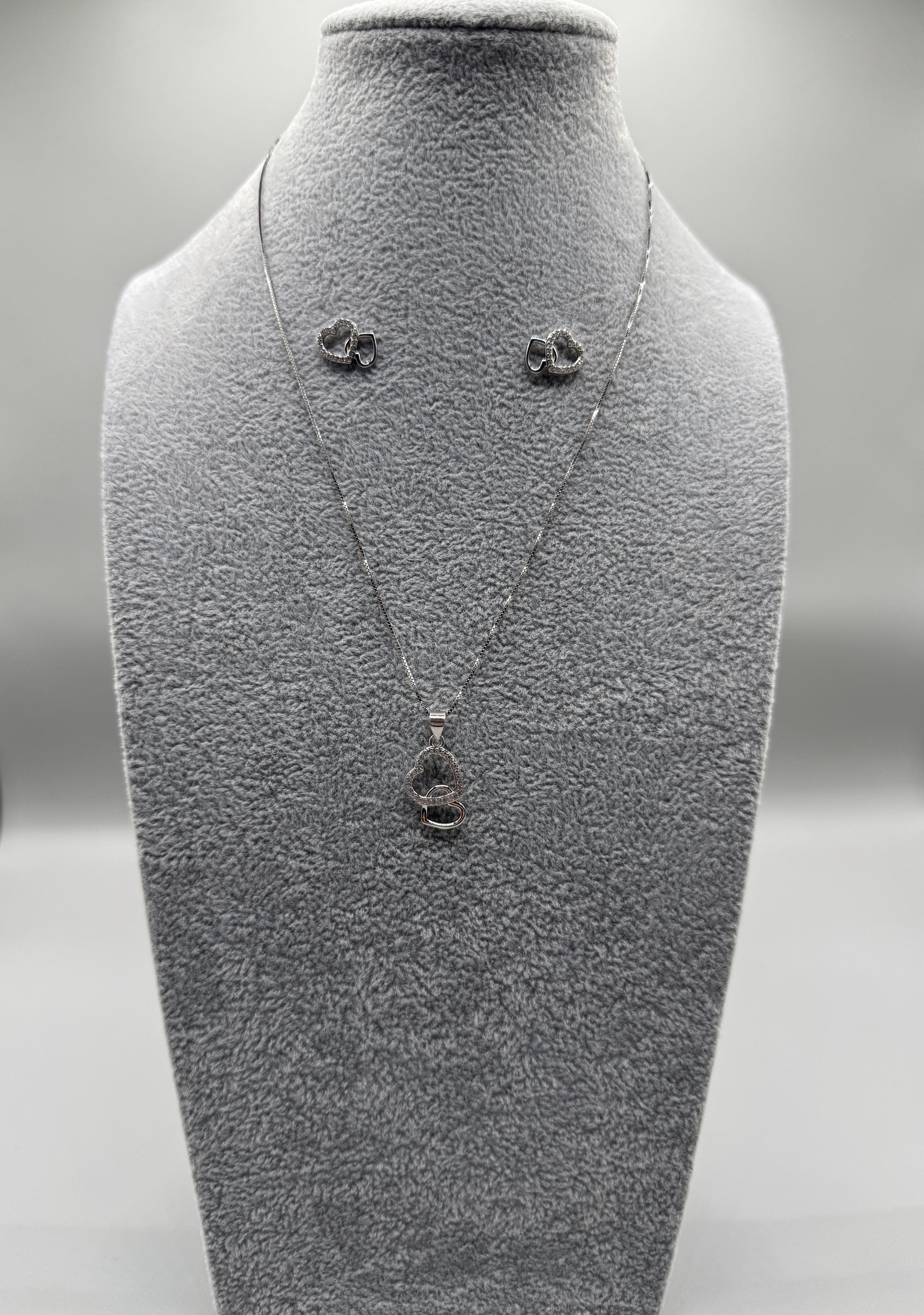 Completo Collana + Orecchini Fantasia Cuore Intrecciato Argento925