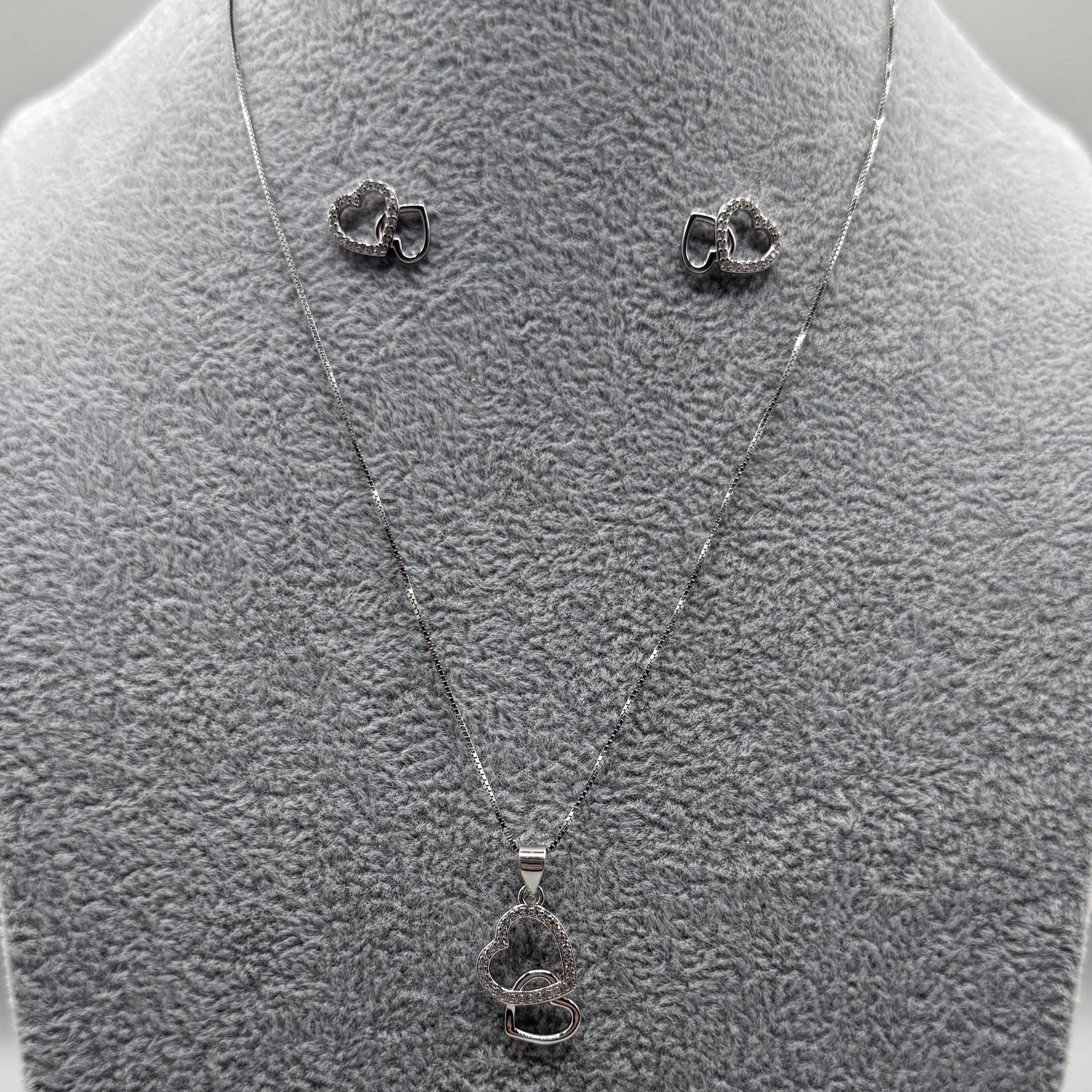 Completo Collana + Orecchini Fantasia Cuore Intrecciato Argento925