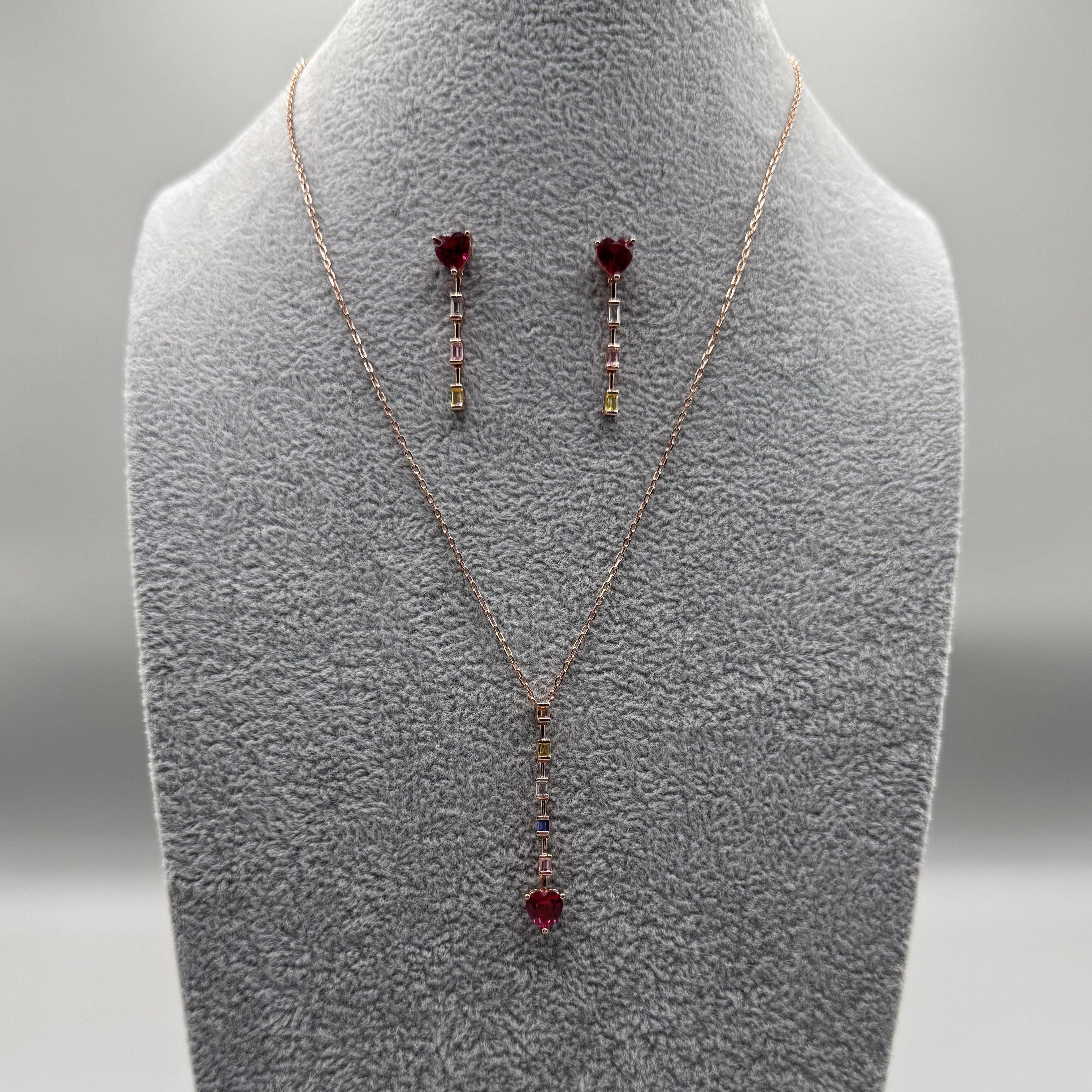 Completo Collana + Orecchini Cuore Pendente Argento925 Ramato